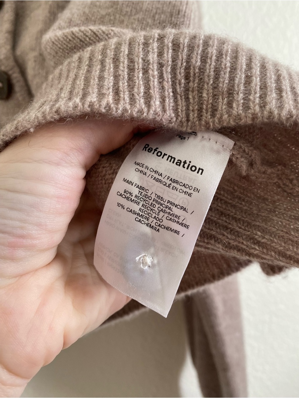 Reformation Cashmere Benny Cardigan Oatmeal - Picture 4 of 5